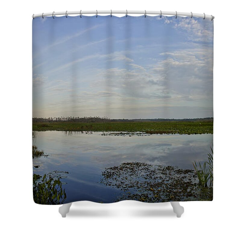 Blue Shower Curtain featuring the photograph Panoramic Wetlands by Brian Kamprath