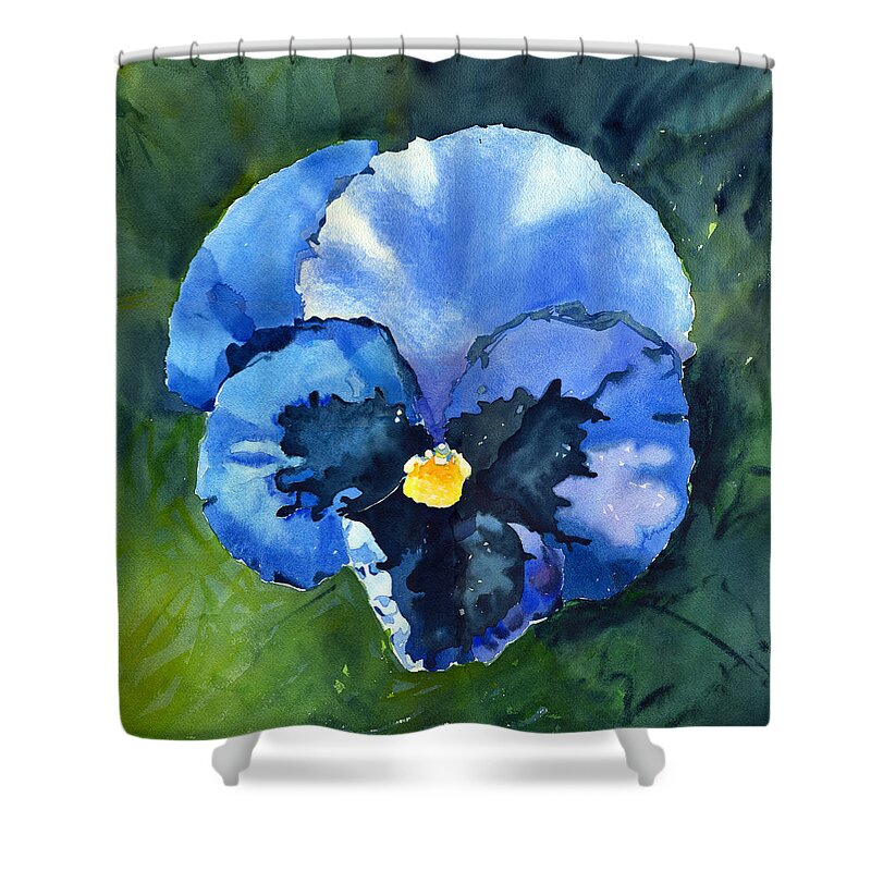 Blue Pansy Shower Curtain featuring the painting Pansy Blue by Katherine Miller