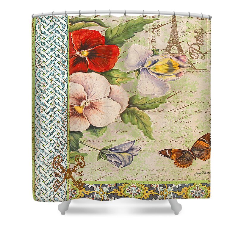 Watercolor Painting Shower Curtain featuring the painting Pansy Garden-A by Jean Plout