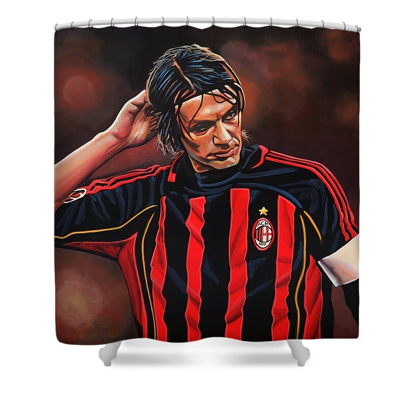 Paolo Maldini Shower Curtain featuring the painting Paolo Maldini by Paul Meijering