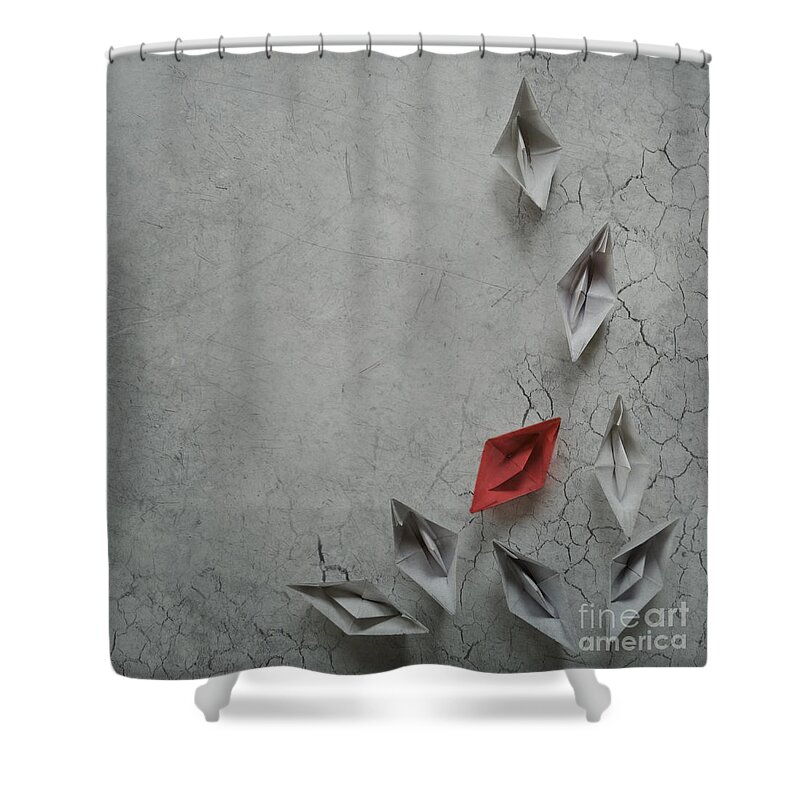Paper Shower Curtain featuring the digital art Paper Boats by Jelena Jovanovic