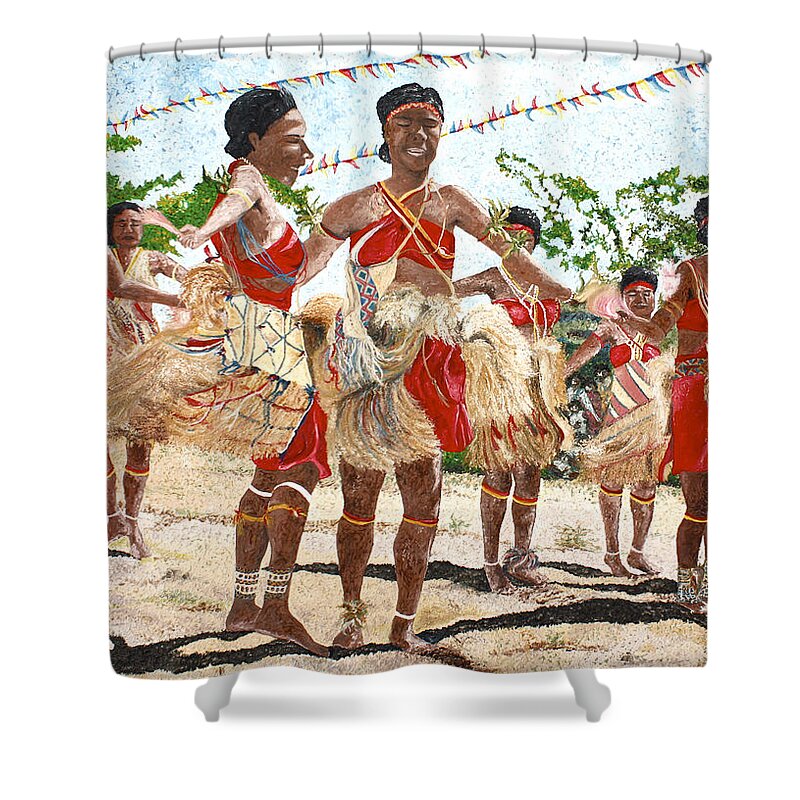 Paintings Shower Curtain featuring the painting Papua New Guinea Cultural Show by Carol Tsiatsios