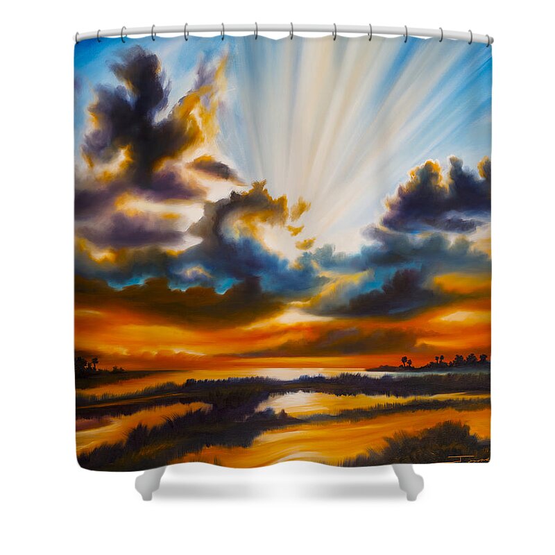 Sunrise Shower Curtain featuring the painting Paradise by James Hill