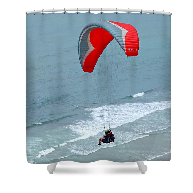 Paraglider Shower Curtain featuring the photograph Paragliding at Torrey Pines by Anna Lisa Yoder