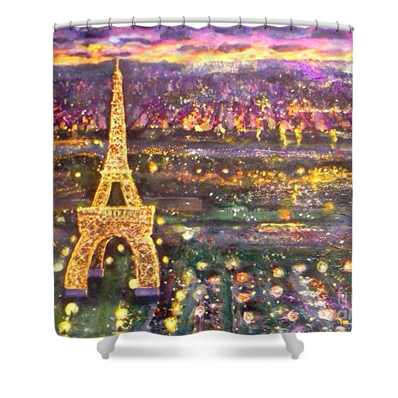 Painting Shower Curtain featuring the mixed media Paris City of Lights by Rita Brown