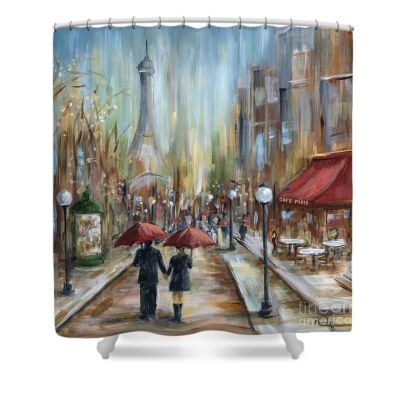 Paris Shower Curtain featuring the painting Paris Lovers Ill by Marilyn Dunlap