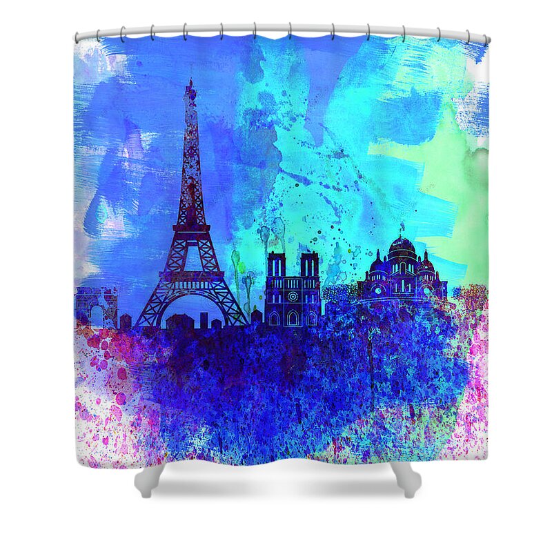 Paris Shower Curtain featuring the painting Paris Watercolor Skyline by Naxart Studio