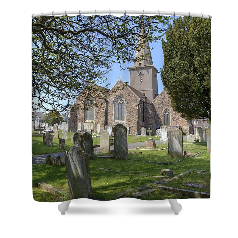 St Martin Shower Curtain featuring the photograph Parish church St Martin - Jersey by Joana Kruse