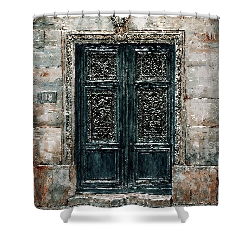 Parisian Door Shower Curtain featuring the painting Parisian Door No. 118 by Joey Agbayani