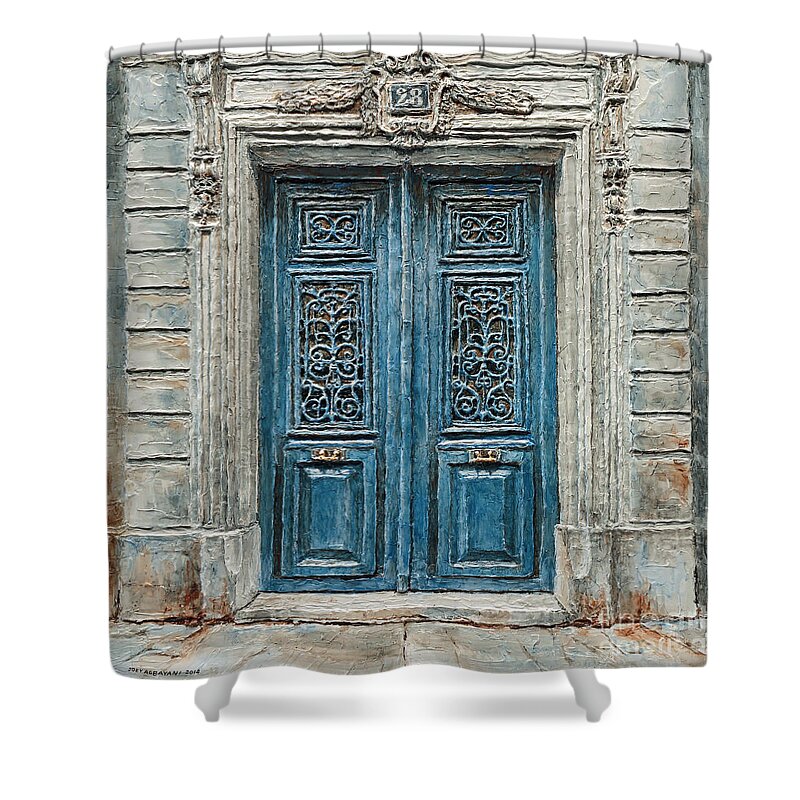 28 Shower Curtain featuring the painting Parisian Door No.28 by Joey Agbayani