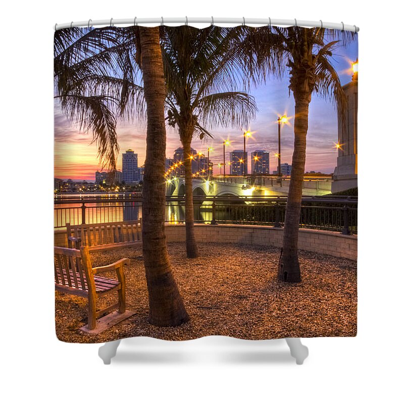 Clouds Shower Curtain featuring the photograph Park on the West Palm Beach Wateway by Debra and Dave Vanderlaan