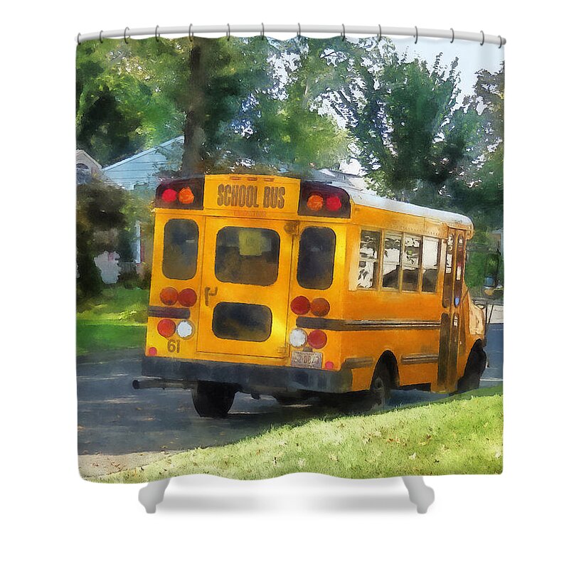 Bus Shower Curtain featuring the photograph Parked School Bus by Susan Savad
