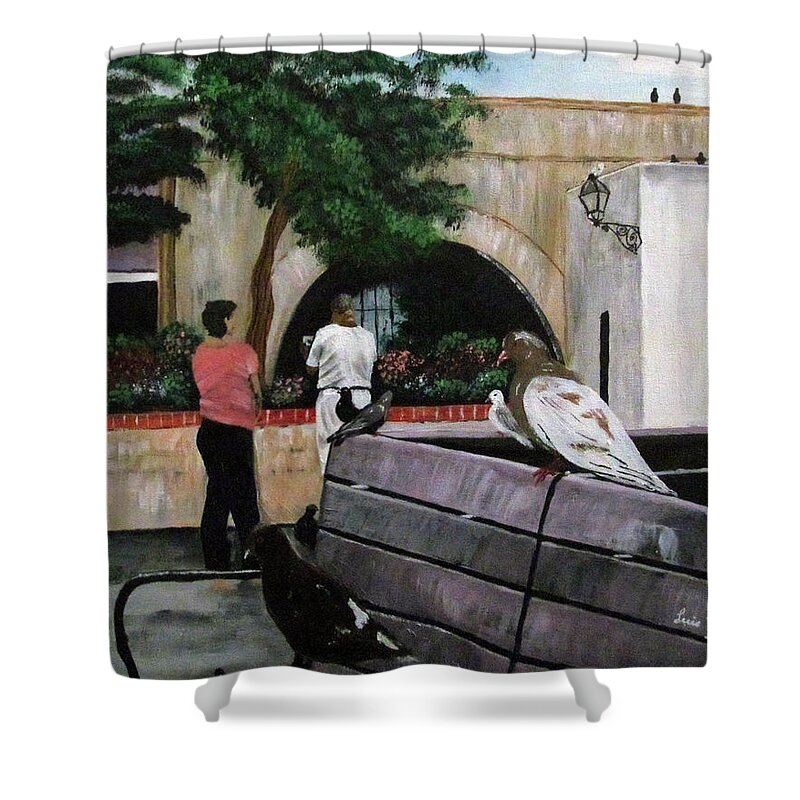 Parque De Palomas Shower Curtain featuring the painting Parque De Palomas by Luis F Rodriguez