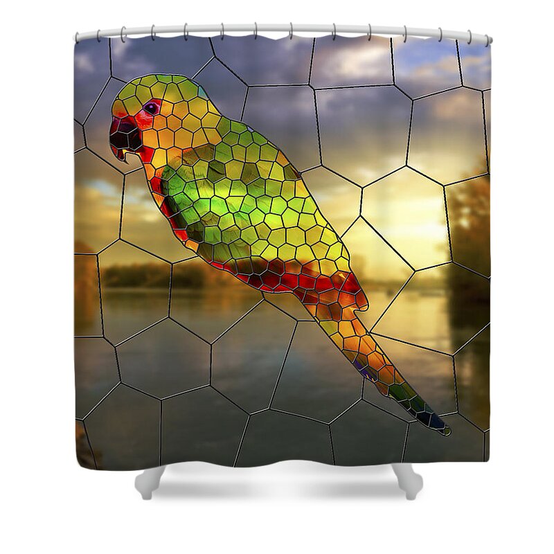 Parrot Stained Glass Shower Curtain featuring the painting Parrot Stained Glass Digital artwork by Georgeta Blanaru