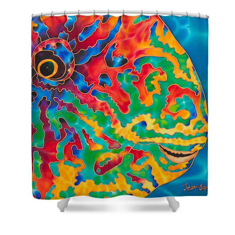Diving Shower Curtain featuring the painting Parrotfish by Daniel Jean-Baptiste