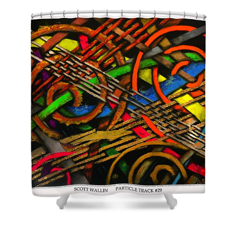 Brilliant Color Abstraction Shower Curtain featuring the painting Particle Track Twenty-nine by Scott Wallin