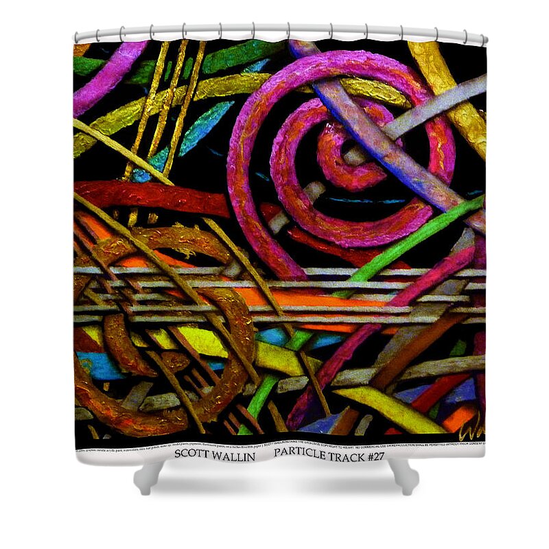 Brilliant Color Abstraction Shower Curtain featuring the painting Particle Track Twenty Seven by Scott Wallin