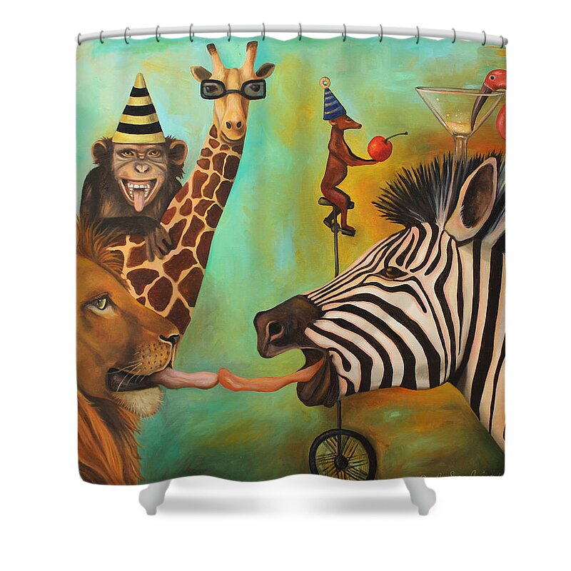 Chimp Shower Curtain featuring the painting Party Animals by Leah Saulnier The Painting Maniac