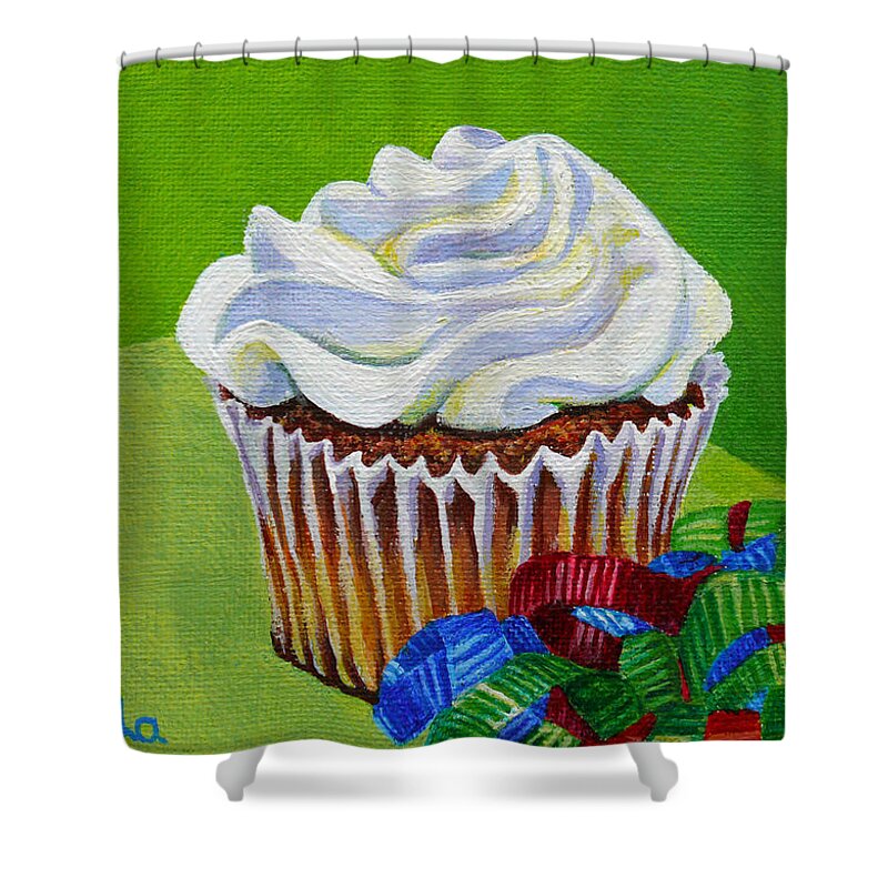 Party Cupcake Shower Curtain featuring the painting Party Cupcake by Susan Duda