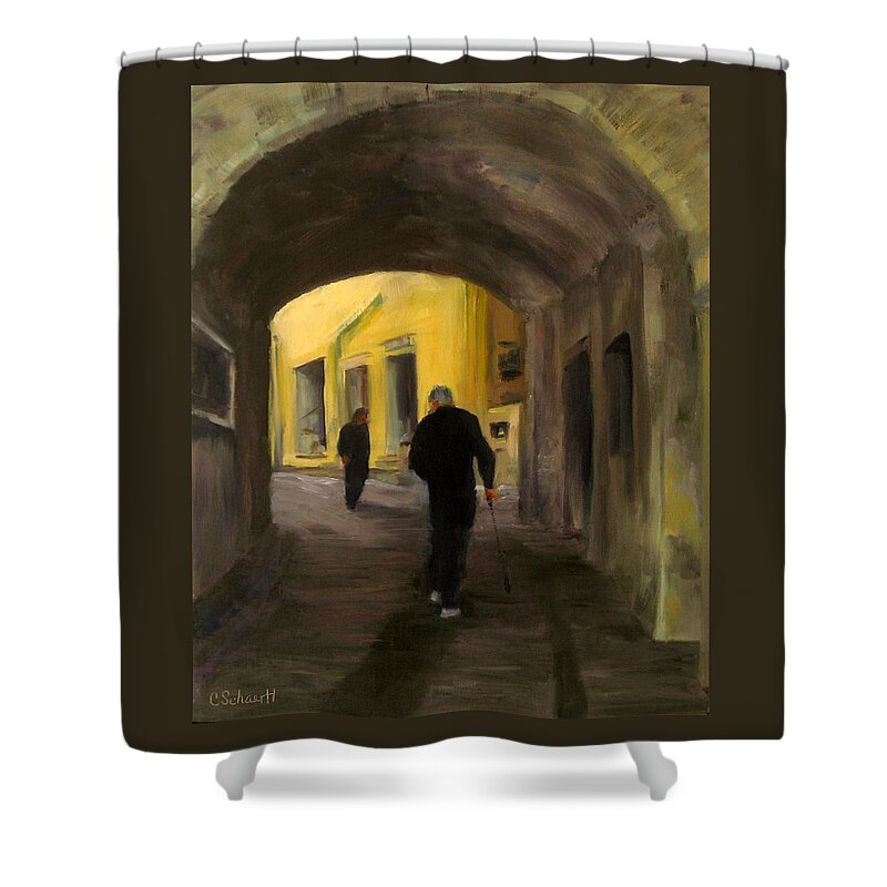 Tunnel Shower Curtain featuring the painting Passage by Connie Schaertl