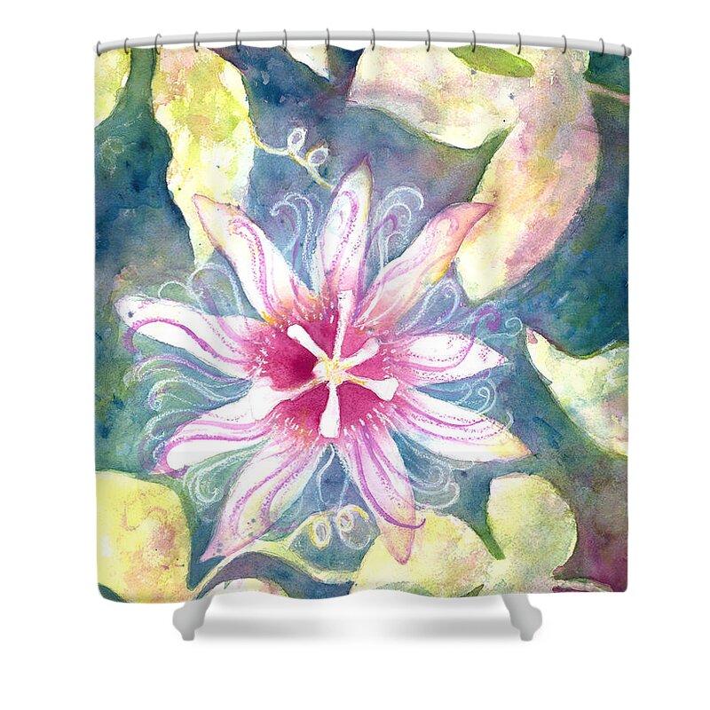 Passion Flower Painting Shower Curtain featuring the painting Passionflower by Kelly Perez