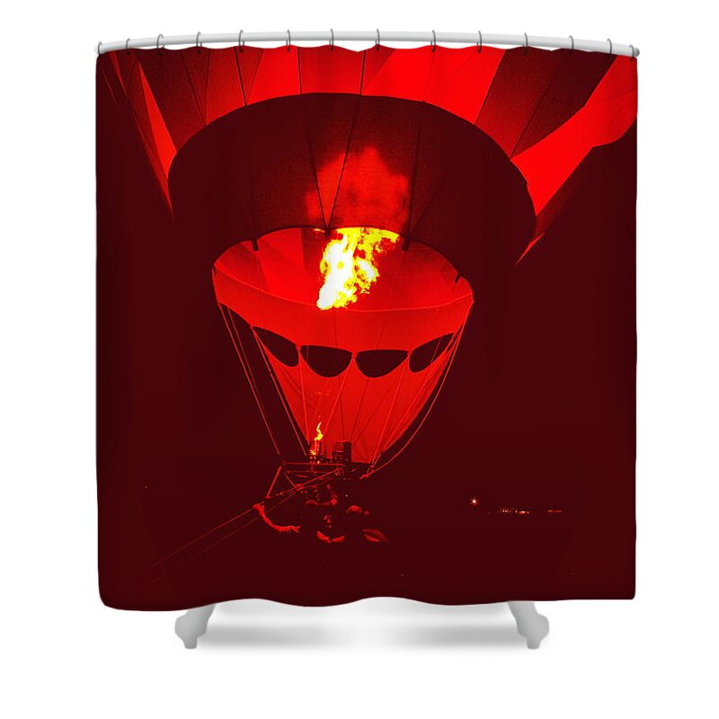 Hot Air Balloon Shower Curtain featuring the painting Passion's Flame by Nancy Cupp