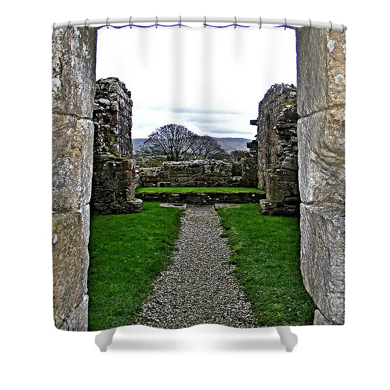 Path Shower Curtain featuring the photograph Bannagher Old Church by Nina Ficur Feenan