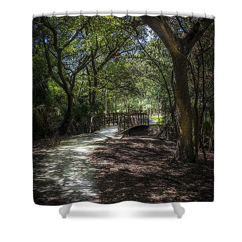 Oak Trees Shower Curtain featuring the photograph Pathway to the Bridge by Marvin Spates