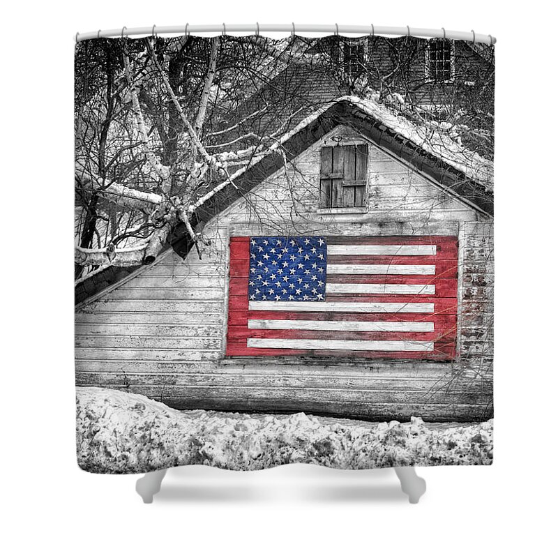 Artwork Landscapes Shower Curtain featuring the photograph Patriotic American shed by Jeff Folger