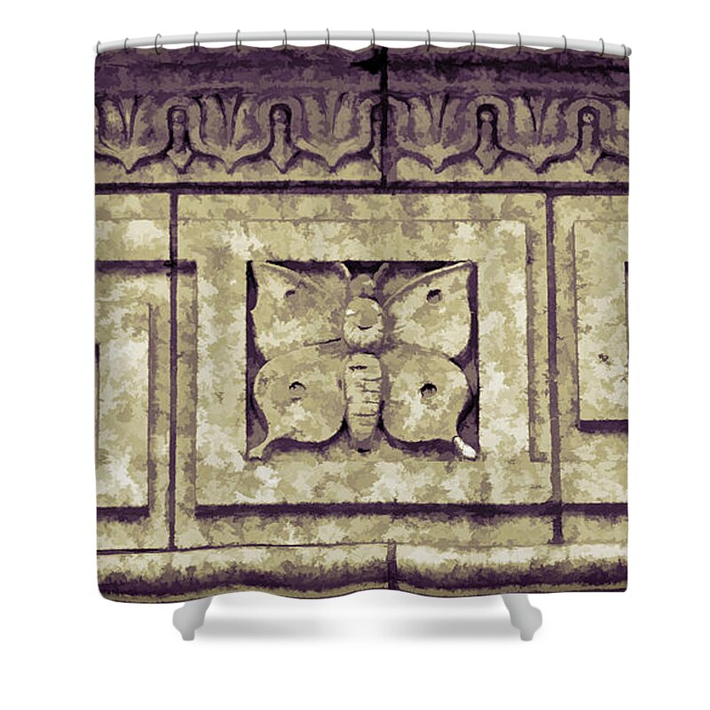 Pawnee Hotel Shower Curtain featuring the photograph Pawnee Butterfly Frieze II by Sylvia Thornton