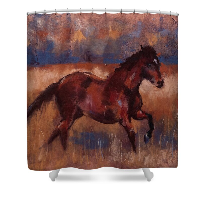 Horse Shower Curtain featuring the painting Payote's Run by Jim Fronapfel