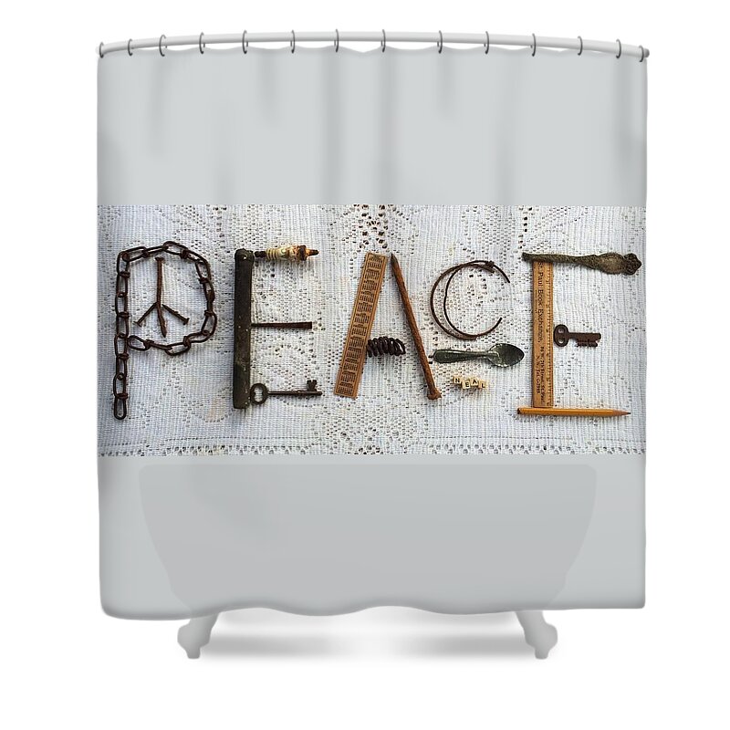 Peace Shower Curtain featuring the mixed media Peace by Carol Neal