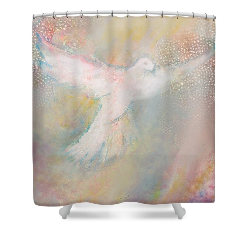 Christian Shower Curtain featuring the painting Peace Dove by Anne Cameron Cutri