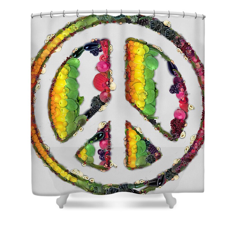 Peace Shower Curtain featuring the painting Peace sign fruits and vegetables by Eti Reid