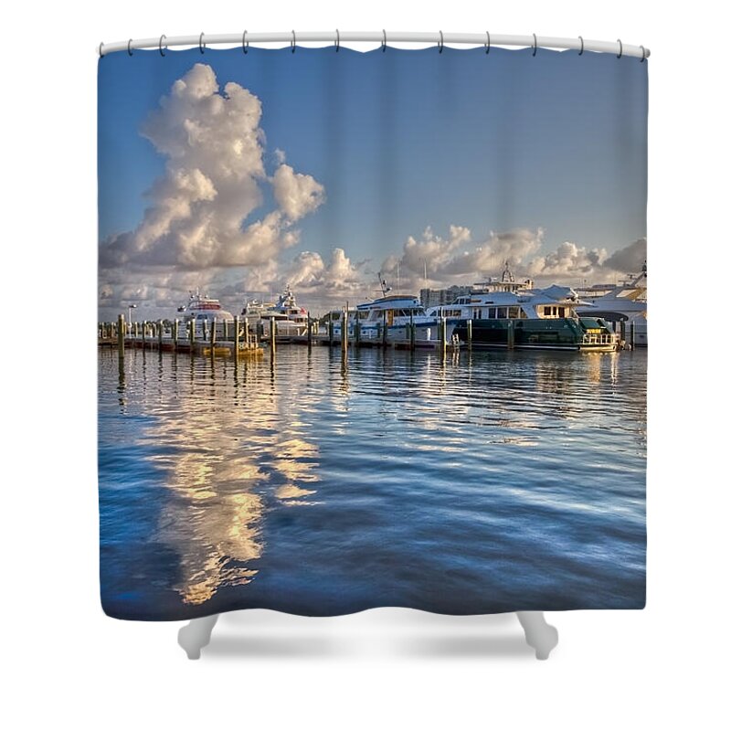 Boats Shower Curtain featuring the photograph Peaceful Harbor by Debra and Dave Vanderlaan