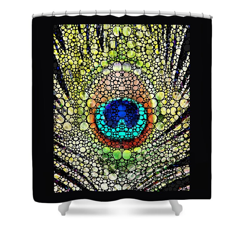Peacock Shower Curtain featuring the painting Peacock Feather - Stone Rock'd Art by Sharon Cummings by Sharon Cummings