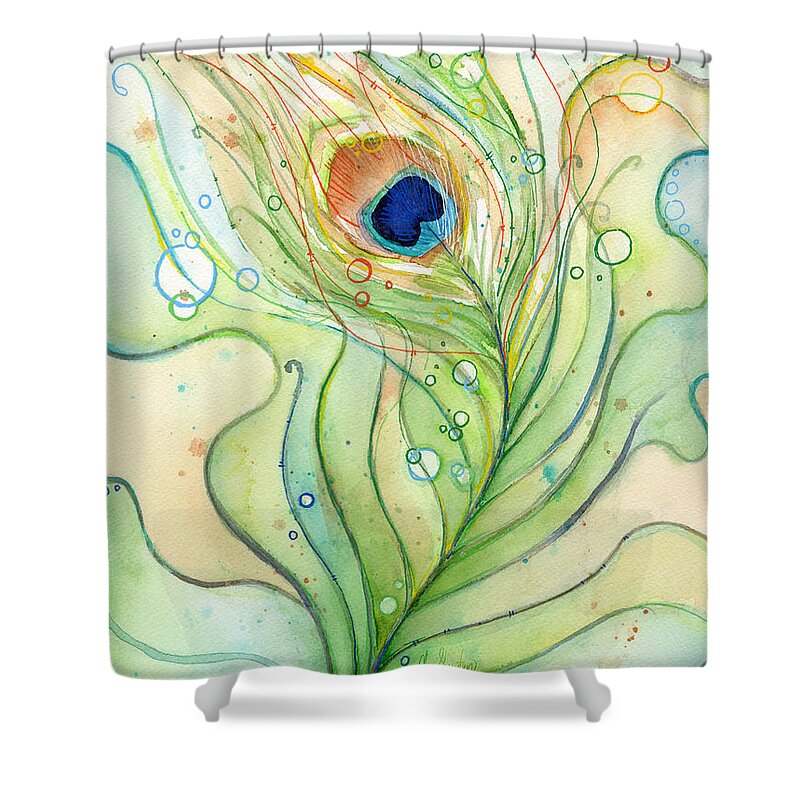 Peacock Shower Curtain featuring the painting Peacock Feather Watercolor by Olga Shvartsur