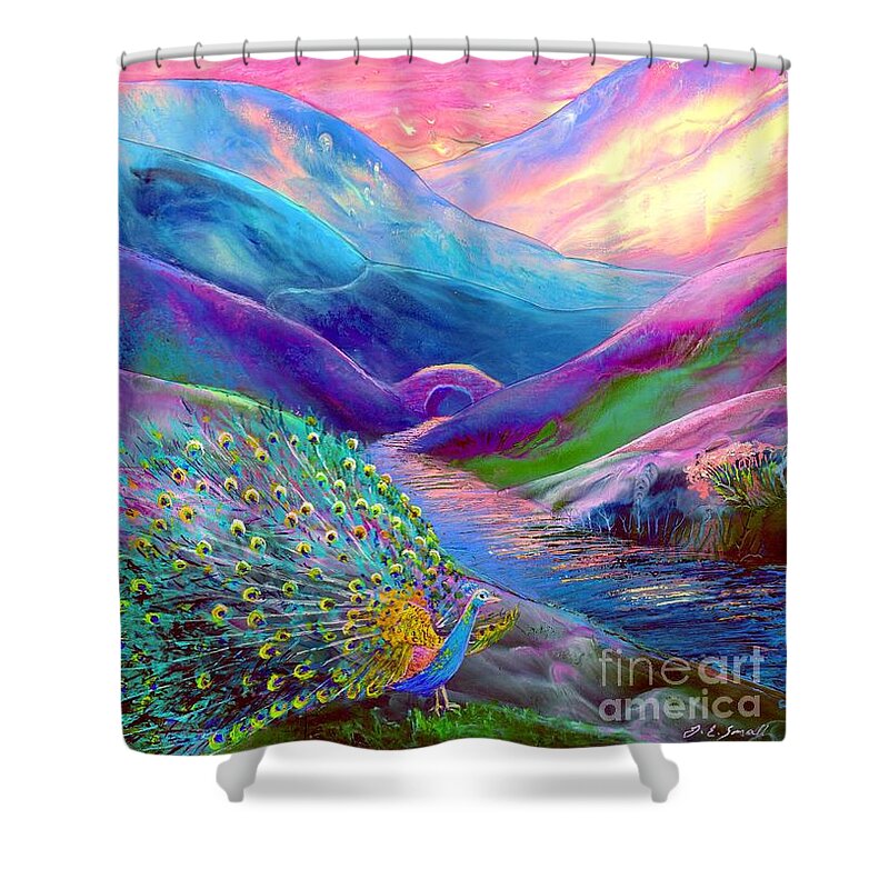 Colorful Shower Curtain featuring the painting Peacock Magic by Jane Small
