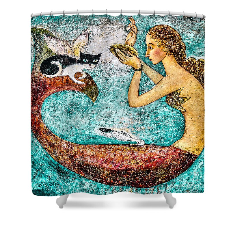 Mermaid Art Shower Curtain featuring the painting Pearl by Shijun Munns