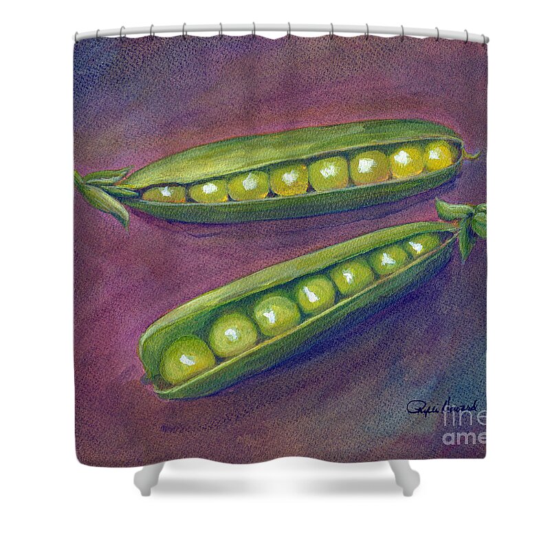 Nature Shower Curtain featuring the painting Peas in their Pods by Phyllis Howard