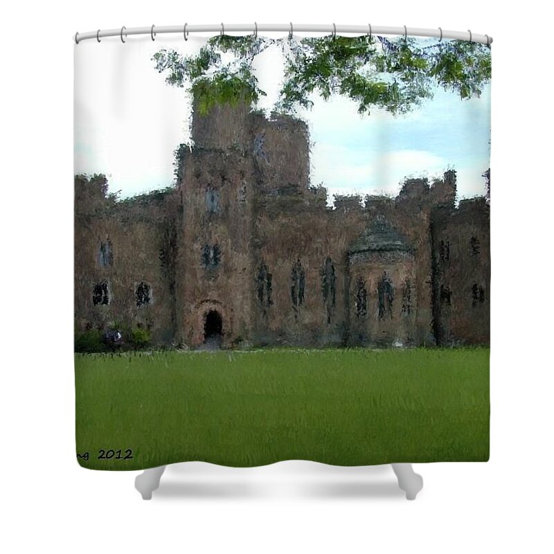 Peckforton Shower Curtain featuring the painting Peckforton Castle by Bruce Nutting