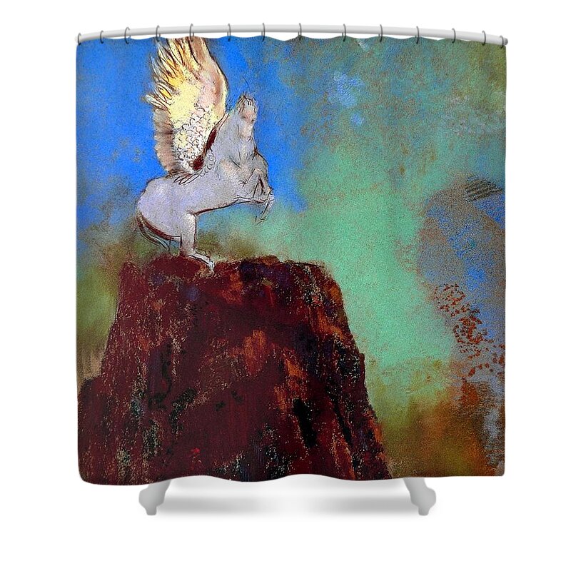 Pegasus Shower Curtain featuring the painting Pegasus by Odilon Redon