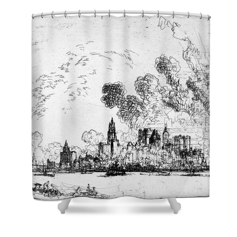1915 Shower Curtain featuring the painting Pennell New York, 1915 by Granger