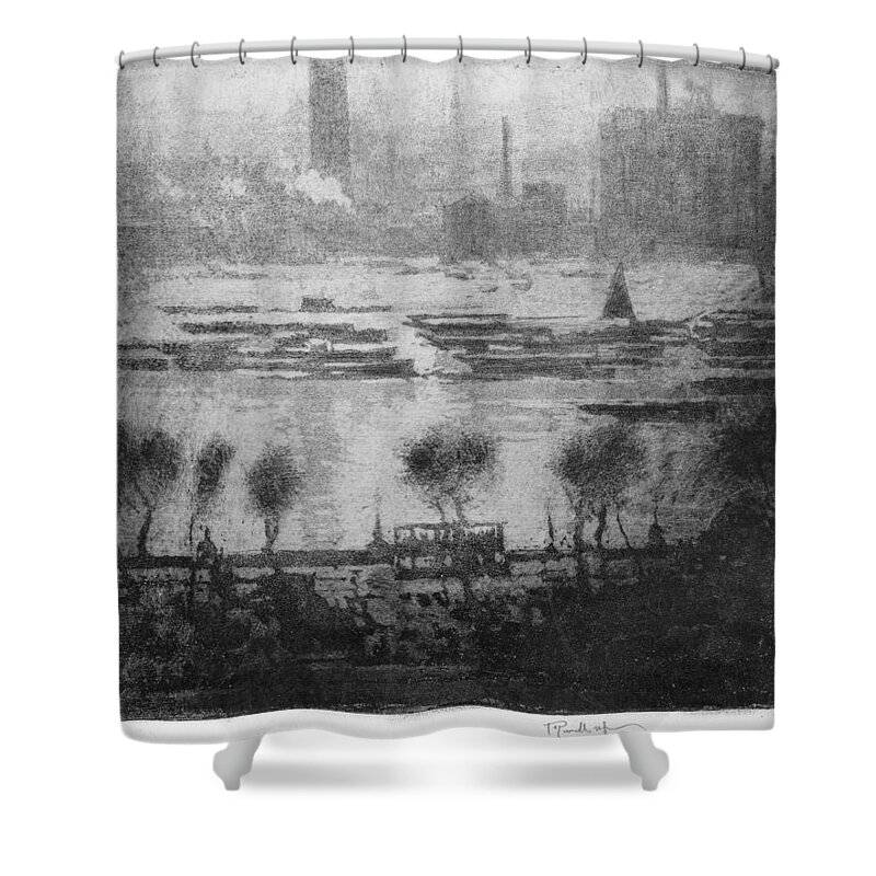 1909 Shower Curtain featuring the painting Pennell Thames, 1909 by Granger