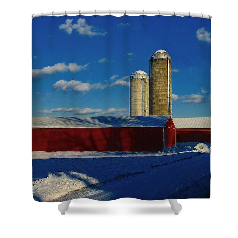 Barn Shower Curtain featuring the photograph Pennsylvania Winter Red Barn by David Dehner