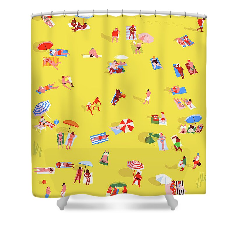 Adult Shower Curtain featuring the photograph People Sunbathing Relaxing On Sunny by Ikon Ikon Images