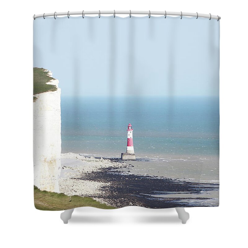 Tranquility Shower Curtain featuring the photograph People Walking On Beachy Head by Richard Newstead