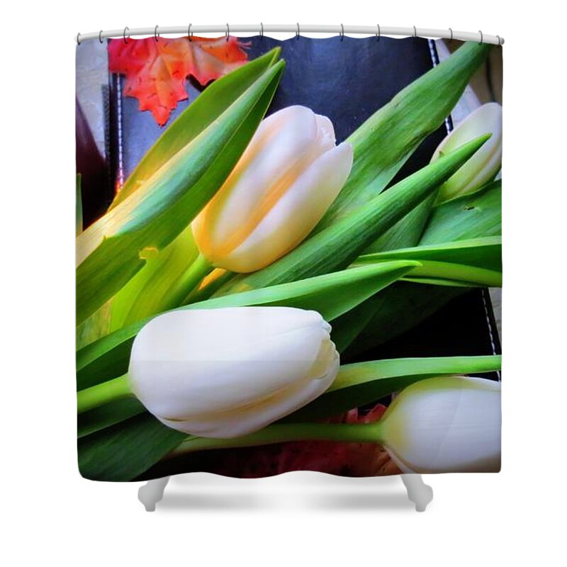 White Tulips Shower Curtain featuring the photograph Perfect Love by Kay Novy