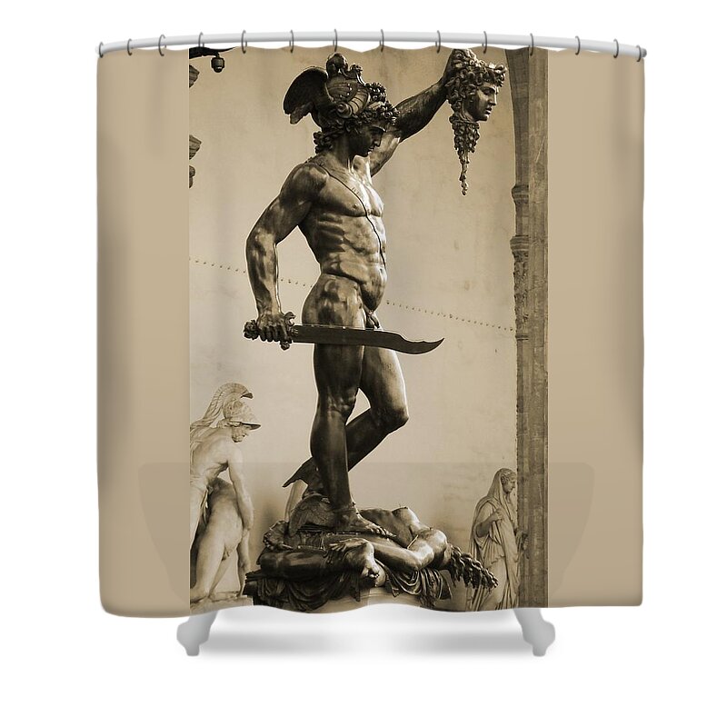 Perseus With The Head Of Medusa Shower Curtain featuring the photograph Perseus With the Head of Medusa by Zinvolle Art