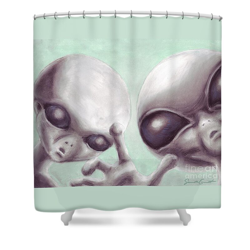 Alien Shower Curtain featuring the drawing Personal Space Invaders by Samantha Geernaert